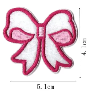 Pink bow embroidery patch DIY clothing accessories cute hair clip decorative appliqué