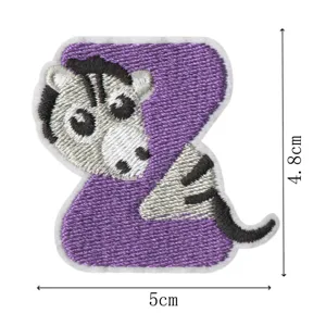 Creative animal letter Z embroidered patch, colorful zebra design for kids clothing and bags.