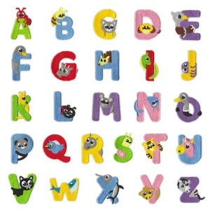 Creative Animal Alphabet Embroidery Patches Set Colorful Kids Learning Letter Iron On Patches For Clothing Bags