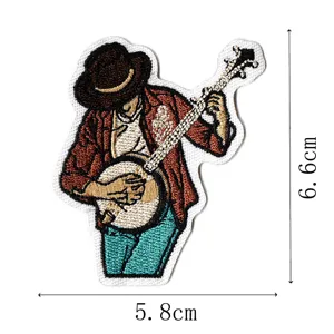Western cowboy banjo player embroidered patch appliques for clothing jacket hat DIY accessory