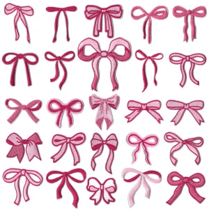 Pink Bow Embroidery Cloth Patch Ribbon Hairpin Headdress Ornament Accessory Clothing Applique DIY Craft