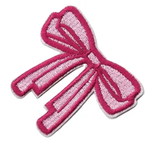 Pink bow embroidered patch cute ribbon applique DIY clothing accessories decorative badge