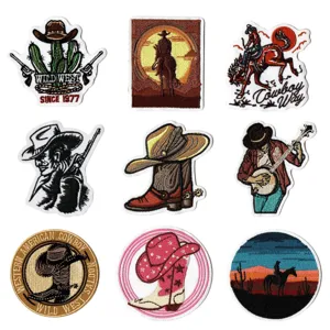 Western Cowboy Computer Embroidery Patches Vintage Cactus Hat Boots Applique Decorative Patches For Clothes Hats Bags