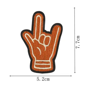 Orange hand gesture embroidered patch, DIY clothing decorative badge accessory size 7.7x5.2 cm