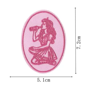 Pink retro pinup girl embroidered patch iron on badge for clothing jacket diy 7cm