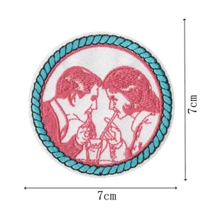 Vintage diner couple embroidered patch 7cm round clothing accessory DIY badge appliques