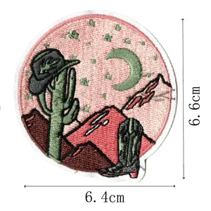 Western cowboy style embroidered patch cactus desert moon badge DIY clothing decoration appliques