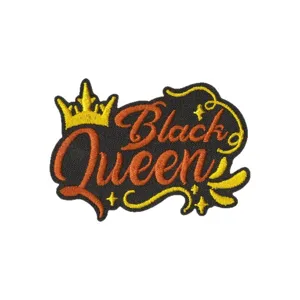 Black Queen embroidered patch with crown design, premium fabric iron on badge for clothing decor.