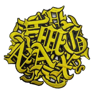 Schwarze Kante gotische Alphabet Stickerei Patches, gelbe Buchstaben Bügelbilder Kleidung.
