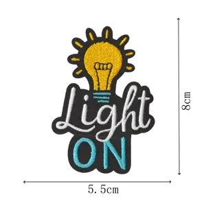 Parche bordado Light ON para ropa, insignia termoadhesiva creativa, tamaño de 8x5,5cm.