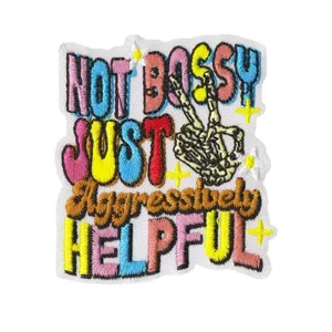 Funny embroidered patch with skeleton hand design, ideal for jacket and bag decoration.