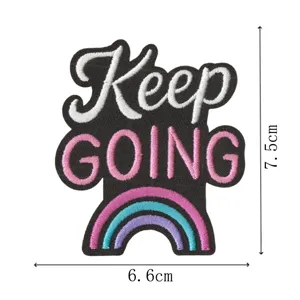 Bonito parche bordado termoadhesivo keep going arcoiris aplicacion para ropa 7.5cm