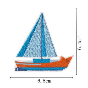 Blue and orange sailboat embroidered patch, cute cloth badge appliques for DIY clothes 1pc