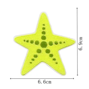 Starfish embroidery patch, green fabric DIY decorative applique for clothing and bags.