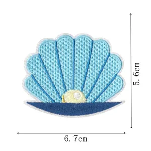 Blue seashell pearl embroidery patch decorative clothing sewing patch craft applique