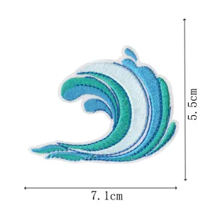 Wave embroidery patch DIY clothing decorative badge apparel repair accessory 7.1x5.5cm