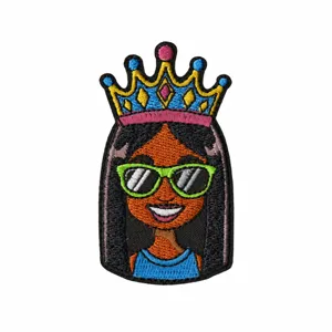 Cartoon black girl embroidered patch crown sunglasses iron on cloth clothing badge decor