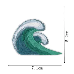 Embroidered wave patch ocean surf badge DIY iron-on applique clothing accessory 7.1x5.2cm