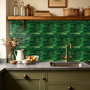 Küchenwandaufkleber Detail, grüne Ziegelmuster Rückwand, wasserdichte selbstklebende Deko.