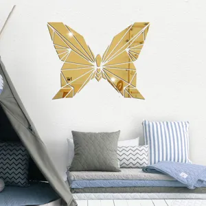 Geometrische acryl spiegel vlinder muursticker voor woonkamer en slaapkamer decoratie.