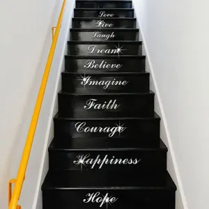 Acryl spiegel muurstickers met inspirerende engelse woorden voor trapdecoratie thuis.