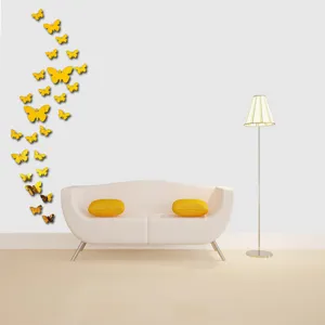3D acryl spiegel vlinder muurstickers, mooie gouden decoratie voor slaapkamer woonkamer