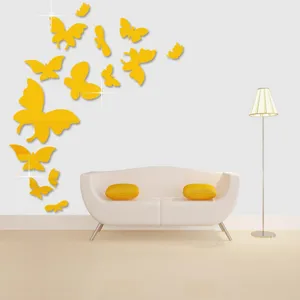 Stickers muraux papillon miroir acrylique 3D, decor adhesif pour le salon moderne.