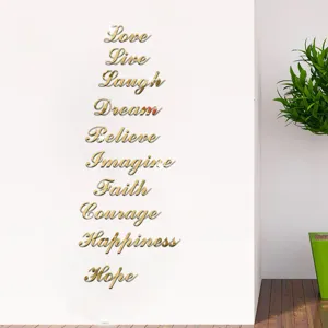 Gouden acryl spiegel muurstickers met inspirerende Engelse woorden voor thuis.