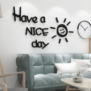 3D acrylic mirror wall sticker with Have a nice day quote and sun decor for room.