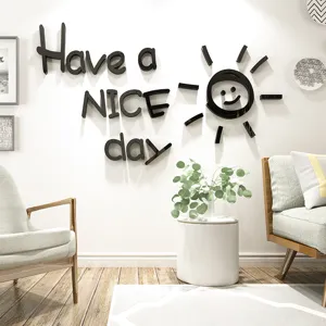3D acrylic Have a nice day wall sticker, black mirror quote art decor for living room wall.