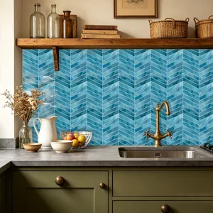 Blaue Fischgräten Fliesen Aufkleber wasserdicht selbstklebend Tapete für Küchen Deko