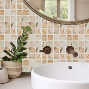 Waterproof mosaic tile stickers for bathroom and kitchen walls. Self-adhesive retro square decor.