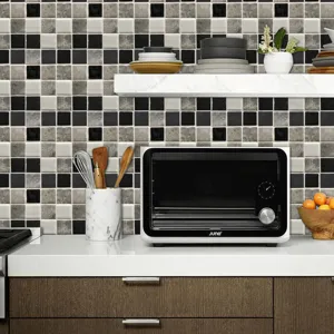 Kitchen mosaic tile sticker waterproof self-adhesive wall paper black grey white squares