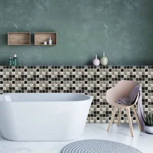 Waterproof mosaic tile sticker detail showcasing realistic bathroom wall decor effect.