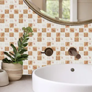 Detail view of waterproof mosaic tile stickers for bathroom and kitchen wall decor makeover.