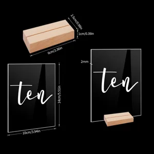 Letrero de numero de mesa acrilico con base de madera boda tarjeta de lugar 10x14cm soporte