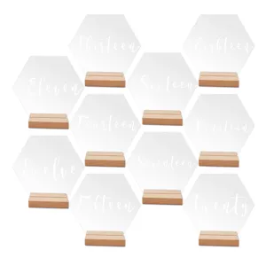 Numeros de mesa de acrilico hexagonal con base de madera set decoracion de boda dec