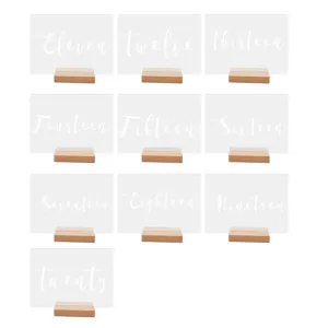 Tarjetas de números de mesa de acrílico con base de madera, elegante decoración de bodas.