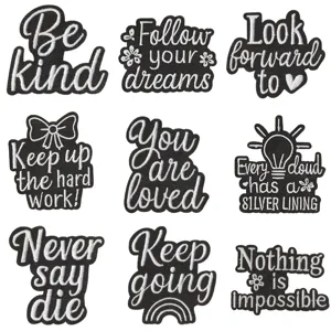 Parche Termoadhesivo Bordado Eslóganes Motivacionales Letras Negro Blanco Aplique de Coser DIY Reparación de Ropa Chaqueta Bolso Decoración