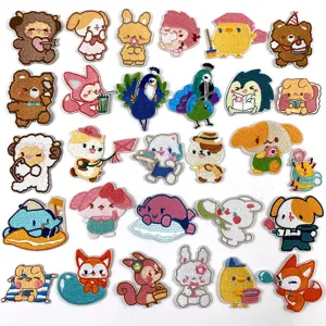 Self-Adhesive Cartoon Animal Embroidery Patches Cute Couple Cloth Applique For Phone Case Clothes DIY Decoration