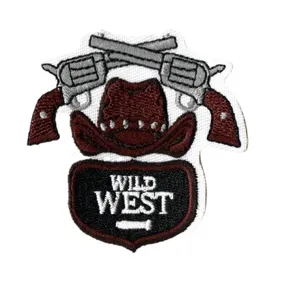 Western Cowboy Embroidered Patch Wild West Gun Hat Badge Applique for Clothes Hats