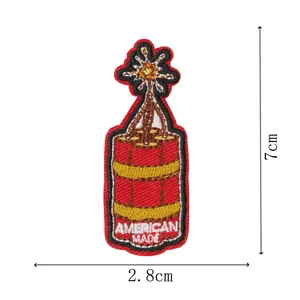 Dynamite embroidered patch detail view, western style cloth applique with American Made text.