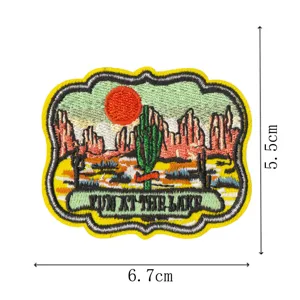 Desert landscape embroidered patch western style cactus cloth badge for clothing accessory