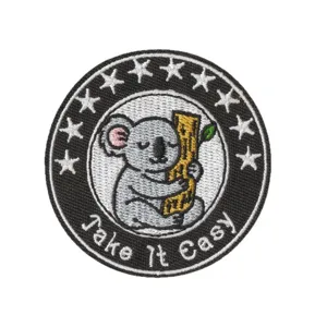 Cute koala embroidered patch cartoon animal iron on badge for clothing backpack accessories.