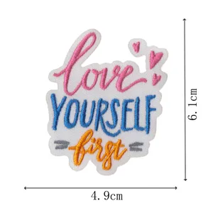 Bestickter Aufnäher love yourself first Bügelbild Kleidung Abzeichen DIY Deko Aufnäher