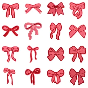 Red and pink bow embroidery patch DIY accessory for clothing repair set of 16 pieces