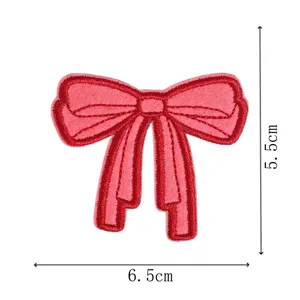 Red bow embroidered patch DIY accessory detail view showing precise dimensions 6.5x5.5cm.
