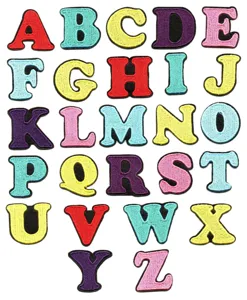 Colorful alphabet embroidery patches set, 26 letters A-Z iron-on sew-on badges for clothes.