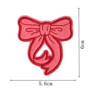 Red bow embroidered patch fabric DIY clothes accessory sticker cute craft applique 6x5.6cm