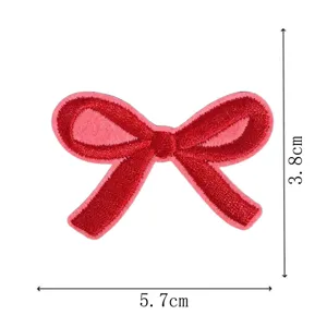 Red embroidered bow patch DIY clothing accessory decorative apparel 3.8x5.7cm size